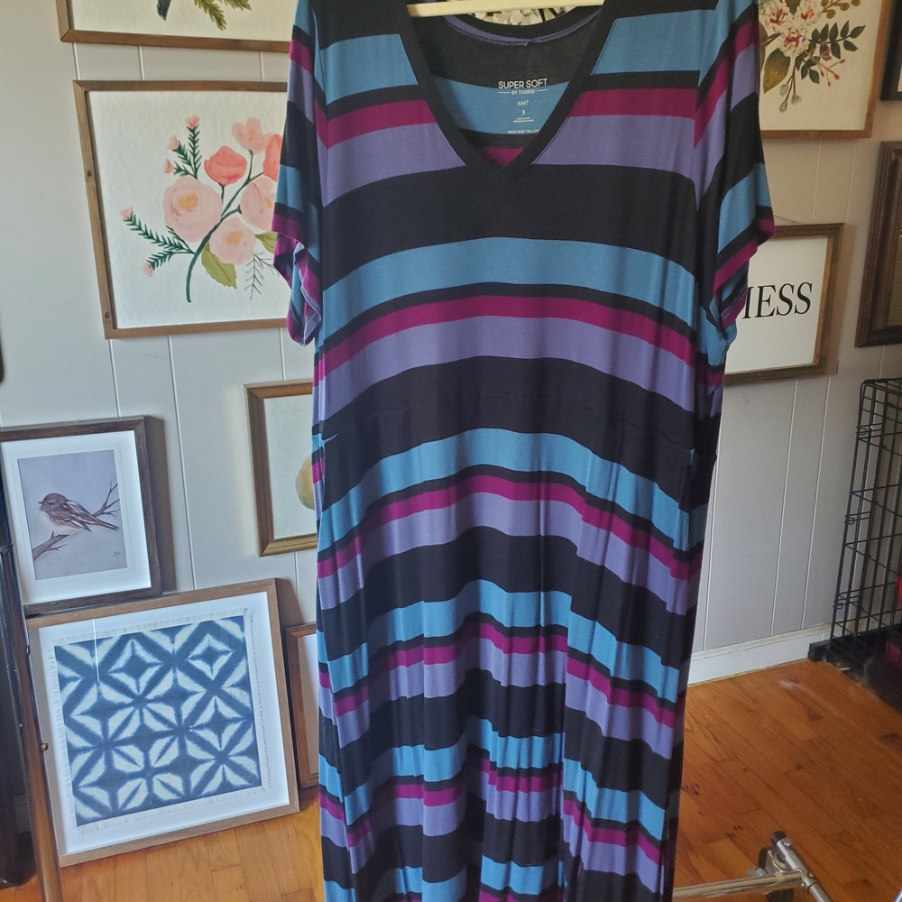 Torrid Striped Maxi Dress - Black, Purple, Blue